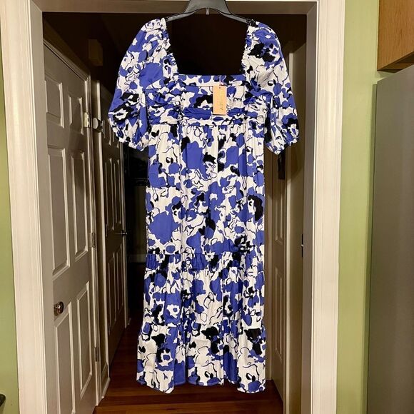 NWT Crosby Mollie Burch Emerson Indigo Blooms Blue White Floral Midi Dress SMALL - Picture 3 of 3